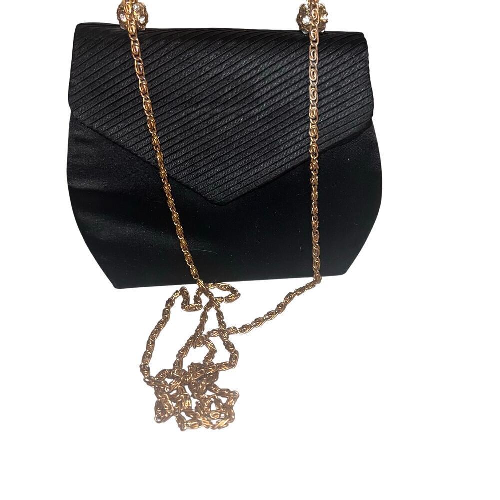 Sasha black textured‎ jewel studs gold tone link chain Crossbody magnetic close